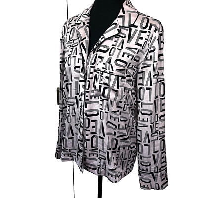 Women's Pink Love Print Button Up Sleep Shirt Sz XS playful feminine cozy-image