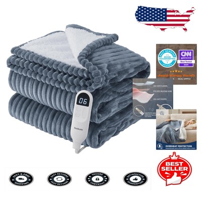 Cozy Twin Electric Blanket - Flannel Throw with 6 Heat Settings for Comfort-image