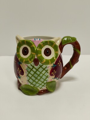 Pier One Imports Ollie The Owl Mug Handpainted Dolomite Large 24oz 3D Coffee Cup-image