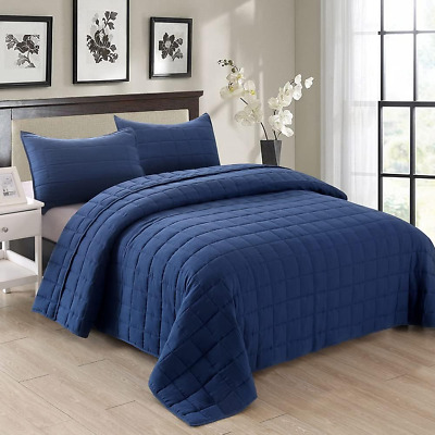 Quilts Twin Size Bedding Sets Navy Blue Bedspread Soft Pre-Washed Quilt Winter B-image