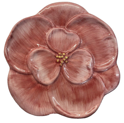 Pier 1 Imports Dolomite Salad Plate Pink Poppy Hibiscus Flower Figural Accent 9”-image