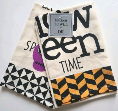 Kitchen Dish Towels 2 IT'S  HALLOWEEN TIME-LETS GET SPOOKY 100% Cotton QVC NWT -image