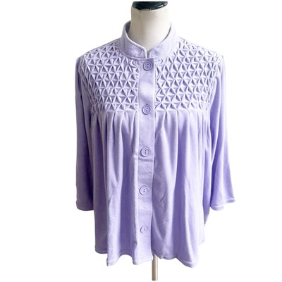 Cozee Corner Terry Cloth 3/4 Sleeve PJ Top Size Large Purple Button Starfish-image
