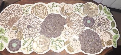 Vintage Pier 1 one floral table runner decor hand beaded-image