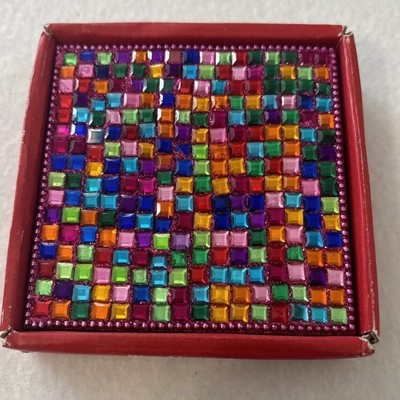 Pier 1 Imports Mosaic Glass Coaster Set Vibrant Design Elegant Open Box-image