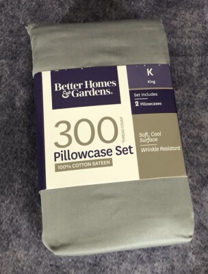 Better Homes Gardens Pillowcases Set of Two King Size 300 Thread Count Gray NEW-image