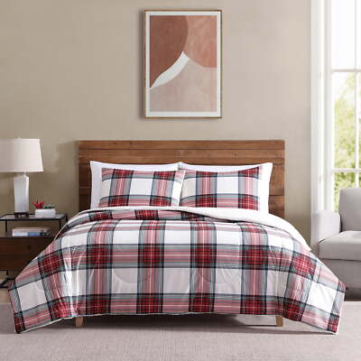 Mainstays 3-Piece Adult Comforter Set, Red Tartain Plaid, Full,Queen-image