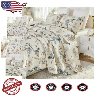 Lightweight King Comforter Set with Floral Bird Design - 400 Thread Count-image