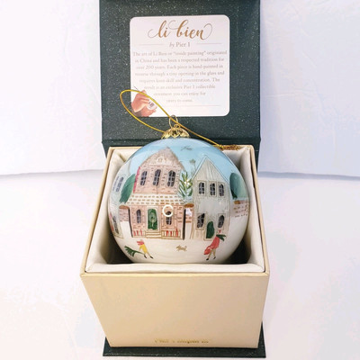 Pier 1 Imports Li Bien 2019 Christmas Art Glass Ornament Village Town w/ Box-image