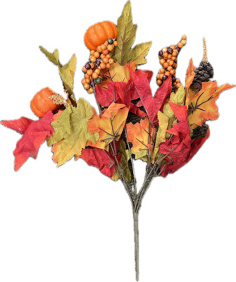 12 Mainstays Orange and red Leaves Glitter with pumpkins and berries Bush-image