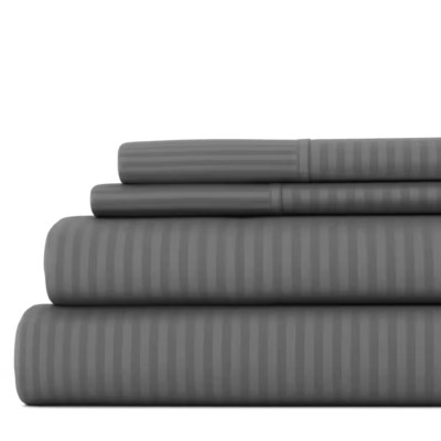 4-Piece Gray Striped Microfiber California King Sheet Set-image