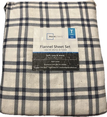 Mainstays Twin Size Sheet Set Grey Plaid Stripe 3 Piece Set Brand New Flannel-image