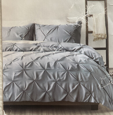 Pinch Pleat Pintuck Duvet Cover 3 pc King, Light Blue 👍-image