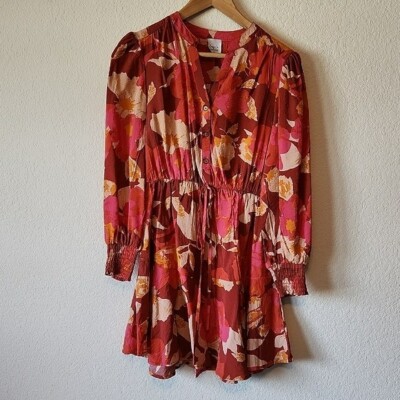 Cozy Co. Long-Sleeved Flowered Feminine V-Neck Dress Flouncy Women's Small-image