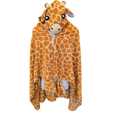 Cozy wrap giraffe blanket with hand covers and hood orange pre loved one size #-image