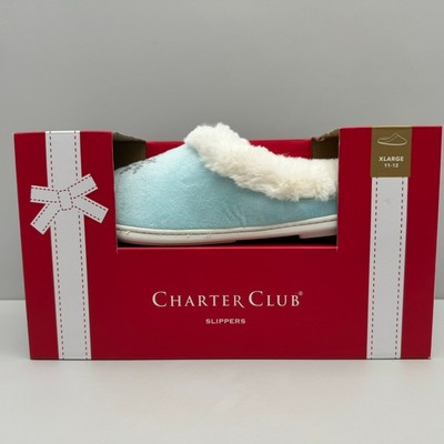 Charter Club Slippers Womens XL 11-12 Blue Snowflakes Cozy Comfy Festive Lounge-image