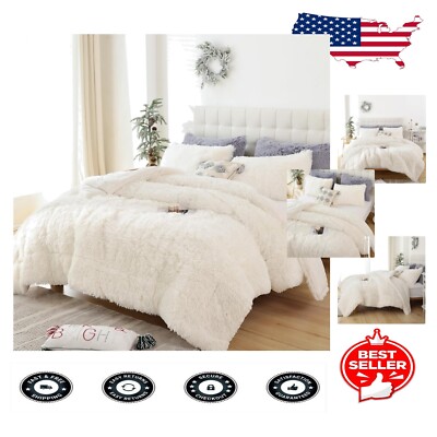 Double-Sided Plush Faux Fur Comforter Set - Full Size for -Round Comfort-image