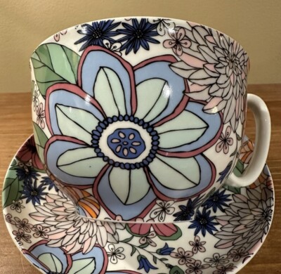 Gracie China By Coastline Imports Cup & Saucer Colorful Flowers  Design New-image