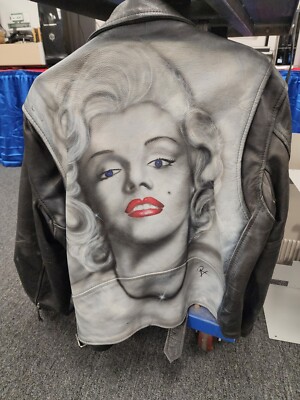 Vintage Distressed Leather Jacket With Marilyn Monroe Airbrushed On The Back!-image