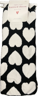 Love, Love, Love, Black w/White Hearts - super cozy knitted throw-image
