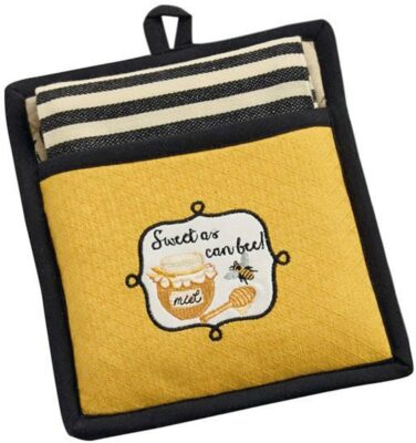 Design Imports, Potholder Gift Set Sweet As Can Bee - Dish Towel and Pot Holder-image