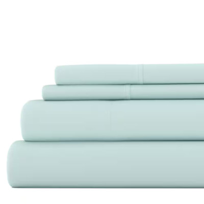 4-Piece Aqua Solid Microfiber Queen Sheet Set-image