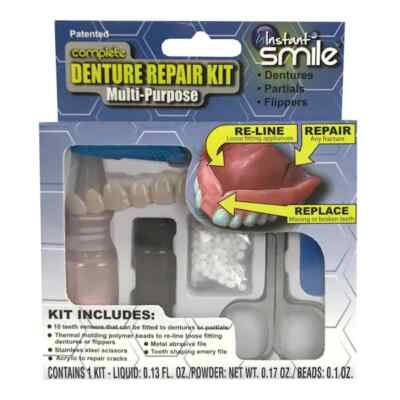 Complete Denture Repair Kit Multi-Purpose with Teeth RE-LINE - REPAIR -  REPLACE-image