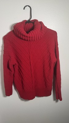 Absolutely FAMOUS Knit Sweater Womens Medium Red Chunky Cozy Cowl Neck-image