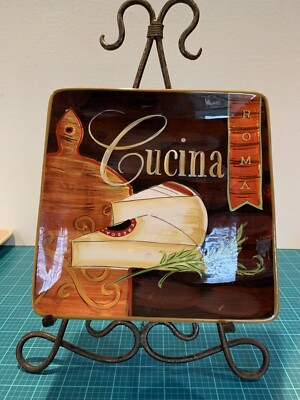 Pier 1 Imports Cucina Roma Earthenware Ceramic 8.5” Square Plate Tuscan Style-image