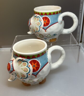 Set of 2 Pier 1 Imports Dolomite Elephant Shaped Coffee Mug-image