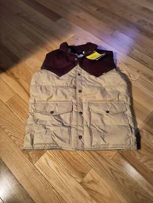 Charles Daly Collection Vtg 70s Puffer Vest Burgun Corduroy & Tan Western S DM15-image