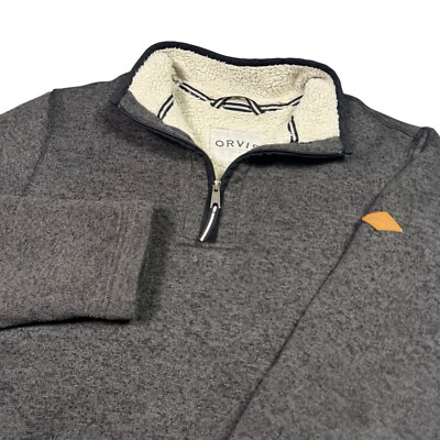 Orvis Sherpa Lined Sweater Mens Medium Pullover 1/4 Zip Knit Jacket Outdoor-image