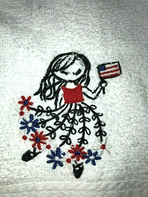 Embroidered Bathroom Hand Towel HS1360 4TH of July Ballerina w Flag-image