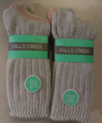 Falls Creek 4 Women's Soft Velvet Cozy Crew Socks Size 5-9.5 Color Pink & Gray-image