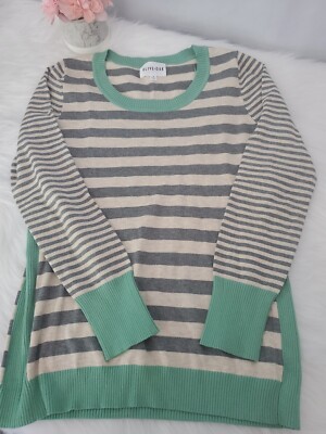 Olive + Oak Grey, Green Striped Sweater, Soft, Comfy Size Med -image