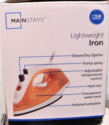 WAL-MART MAINSTAYS LIGHTWEIGHT STEAM/DRY IRON 1100 WATTS MODEL #16258-image
