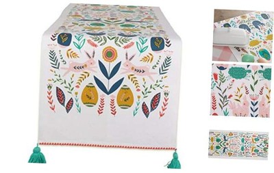 Easter Folk Collection, Kitchen Tabletop, Table Runner, 14x108