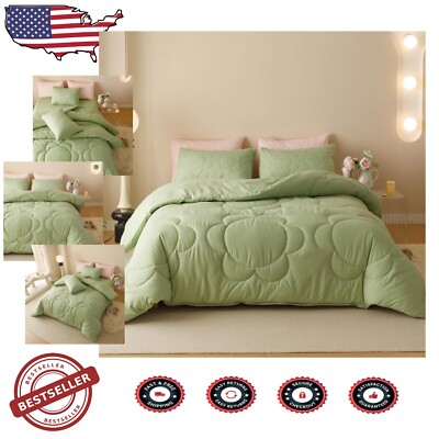 3-Piece Sage Green Sunflower Quilt Set - Cozy King Bedding for All Seasons-image