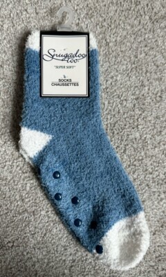 NWT Womens Snugadoo Too Super Soft Cozy Socks Blue & White With Polka Dot Tread-image