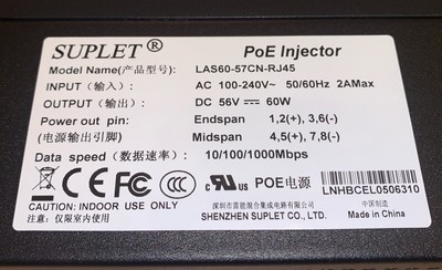 SUPLET PoE Injector LAS60-57CN-RJ45 (w/cable Power)-image
