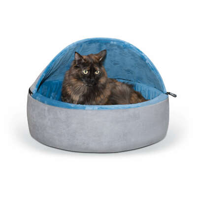 K&H PET PRODUCTS 2998 Blue/Gray COZY SELF WARMING HOODED KITTY CAT BED LARGE 20