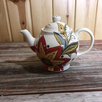 Pier 1 Imports 'Carynthum' Tea Pot & Lid Earthenware Floral Design 5 Cups Vol D8-image