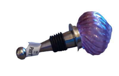 Glass Art Wine Bottle Stopper Blown Pink Swirl Design Pier One Imports Art Deco -image