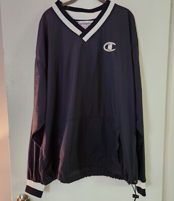 Vintage Champion Pullover Windbreaker Mens XL Blue V Neck Nylon Jacket-image