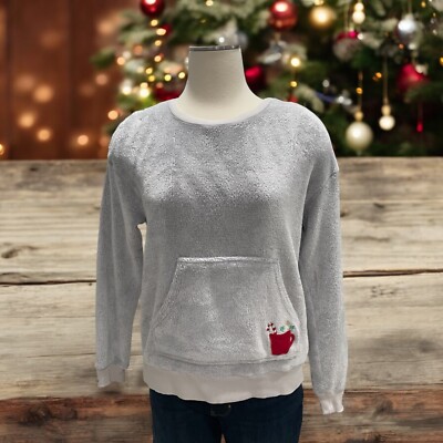 Cozy Gray Pullover Fleece Sweatshirt Festive Hot Cocoa Design Warm Winter Cozy-image