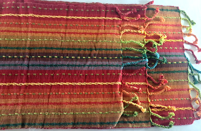 Pier 1 Tapestry Placemats Set of 3 Striped Rainbow W Tassels Southwest 14x20-image
