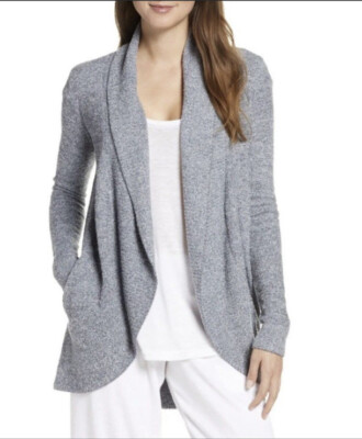 BAREFOOT DREAMS Cozychic Lite Gray Open Front Cardigan Style 452 Sz M Pockets-image