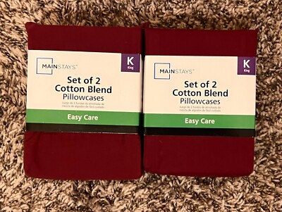 NEW! Set of 4 Cotton Blend King Pillow Cases Deep Red/Maroon-image