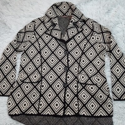 Heather Po Sweater Womens L Black Wool Blend Pockets Button Up Cozy Comfort-image