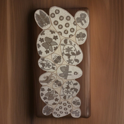 Pier 1 Butterfly Floral Beaded Table Runner Brown/Beige/Gold Decor (18”X36”)-image